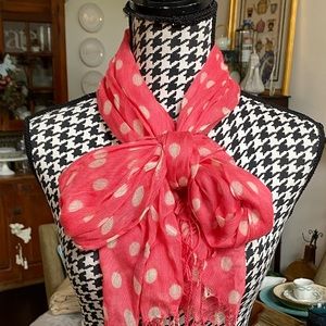 Vintage 80’s All dazzled Up “Raw Edged” Pink & White Polka Dot Scarf 40”x34”